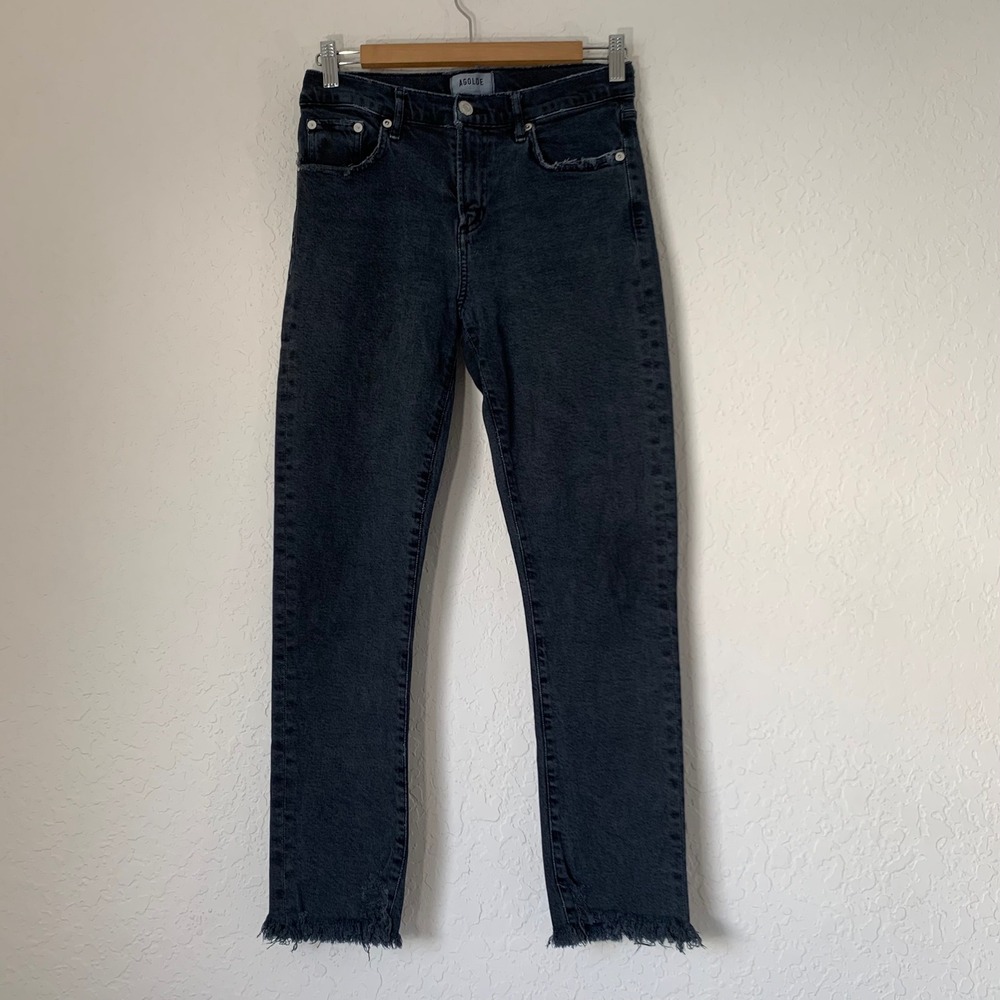 AGOLDE Toni Jeans Women 26 Black Straight Leg Raw Hem‎ Distressed Grunge Edgy